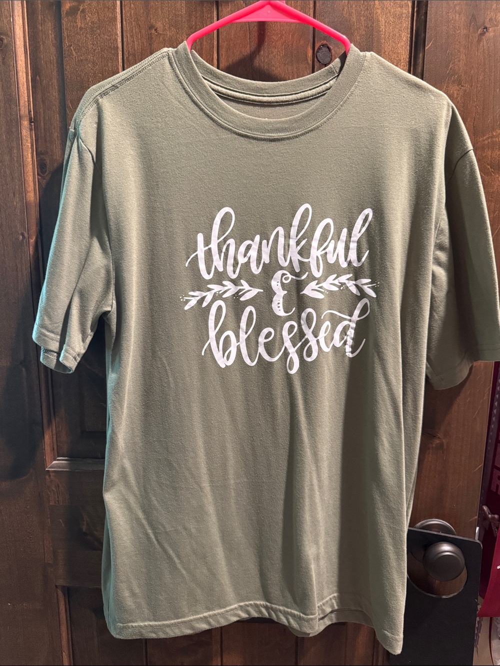 George Olive Green Tee with White "Thankful & Blessed" Graphic